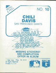 1985 Fleer Star Stickers #10 Chili Davis Back