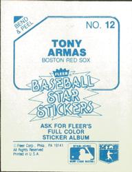 1985 Fleer Star Stickers #12 Tony Armas Back
