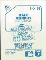 1985 Fleer Star Stickers #18 Dale Murphy Back