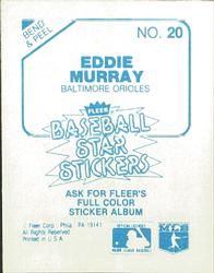 1985 Fleer Star Stickers #20 Eddie Murray Back