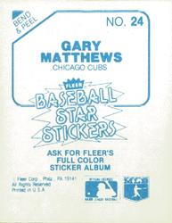 1985 Fleer Star Stickers #24 Gary Matthews Back