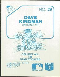 1985 Fleer Star Stickers #29 Dave Kingman Back