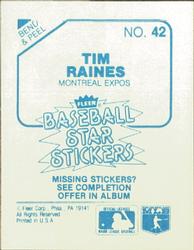 1985 Fleer Star Stickers #42 Tim Raines Back