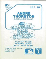 1985 Fleer Star Stickers #47 Andre Thornton Back