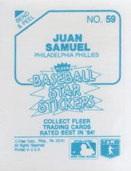 1985 Fleer Star Stickers #59 Juan Samuel Back