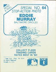 1985 Fleer Star Stickers #64 Eddie Murray Back