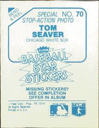 1985 Fleer Star Stickers #70 Tom Seaver Back
