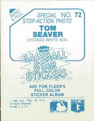 1985 Fleer Star Stickers #72 Tom Seaver Back