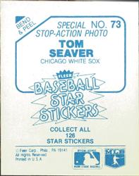 1985 Fleer Star Stickers #73 Tom Seaver Back