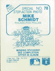 1985 Fleer Star Stickers #78 Mike Schmidt Back