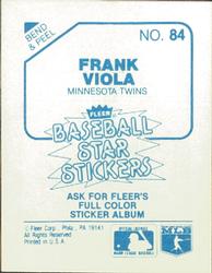 1985 Fleer Star Stickers #84 Frank Viola Back