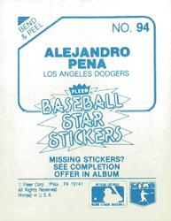 1985 Fleer Star Stickers #94 Alejandro Pena Back