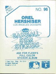 1985 Fleer Star Stickers #96 Orel Hershiser Back