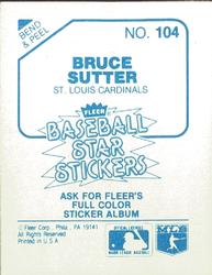 1985 Fleer Star Stickers #104 Bruce Sutter Back