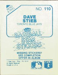 1985 Fleer Star Stickers #110 Dave Stieb Back