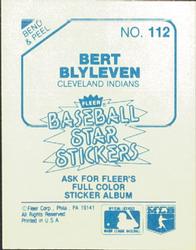 1985 Fleer Star Stickers #112 Bert Blyleven Back