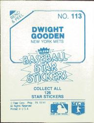 1985 Fleer Star Stickers #113 Dwight Gooden Back