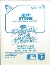 1985 Fleer Star Stickers #119 Jeff Stone Back