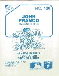 1985 Fleer Star Stickers #120 John Franco Back
