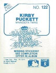 1985 Fleer Star Stickers #122 Kirby Puckett Back