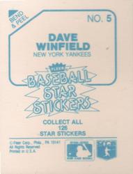 1985 Fleer Star Stickers #5 Dave Winfield Back