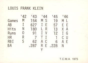 1975 TCMA 1942-1946 St. Louis Cardinals #NNO Lou Klein Back
