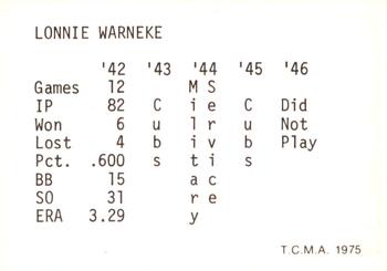 1975 TCMA 1942-1946 St. Louis Cardinals #NNO Lon Warneke Back