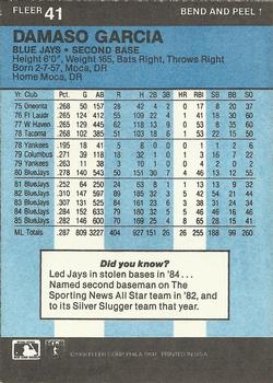 1986 Fleer Star Stickers #41 Damaso Garcia Back