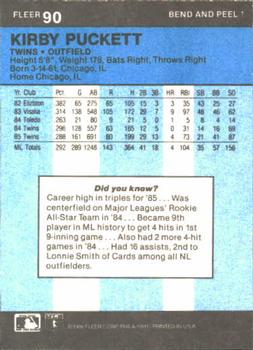 1986 Fleer Star Stickers #90 Kirby Puckett Back