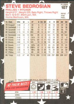 1988 Fleer Star Stickers #107 Steve Bedrosian Back