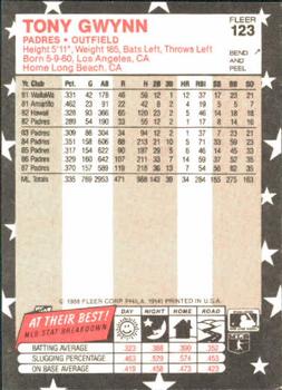 1988 Fleer Star Stickers #123 Tony Gwynn Back