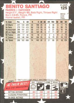 1988 Fleer Star Stickers #125 Benito Santiago Back