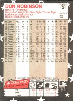 1988 Fleer Star Stickers #131 Don Robinson Back