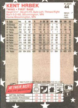 1988 Fleer Star Stickers #44 Kent Hrbek Back