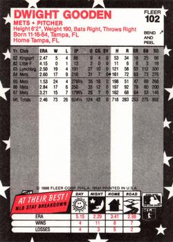 1988 Fleer Star Stickers #102 Dwight Gooden Back