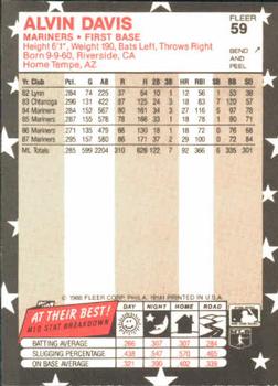 1988 Fleer Star Stickers #59 Alvin Davis Back