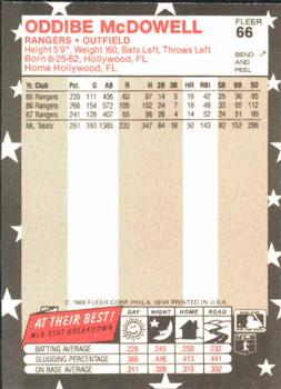 1988 Fleer Star Stickers #66 Oddibe McDowell Back