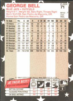 1988 Fleer Star Stickers #71 George Bell Back