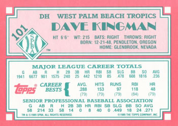 1989 Topps Senior League #101 Dave Kingman Back