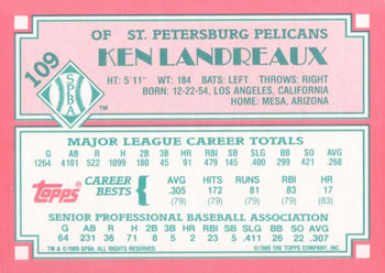 1989 Topps Senior League #109 Ken Landreaux Back