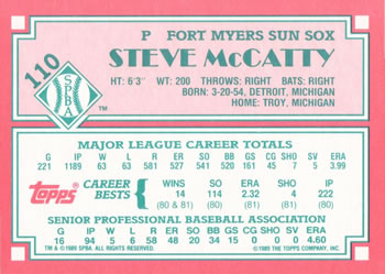 1989 Topps Senior League #110 Steve McCatty Back