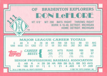 1989 Topps Senior League #111 Ron LeFlore Back