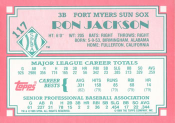 1989 Topps Senior League #117 Ron Jackson Back