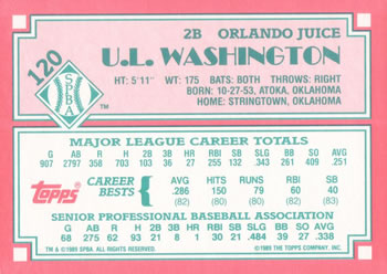 1989 Topps Senior League #120 U.L. Washington Back