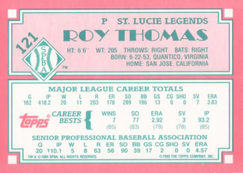 1989 Topps Senior League #121 Roy Thomas Back