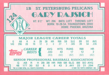 1989 Topps Senior League #124 Gary Rajsich Back