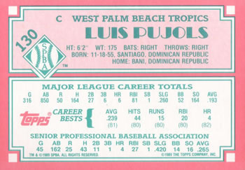 1989 Topps Senior League #130 Luis Pujols Back