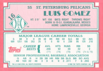 1989 Topps Senior League #16 Luis Gomez Back