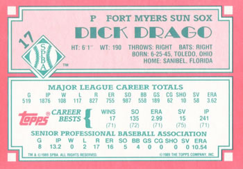 1989 Topps Senior League #17 Dick Drago Back