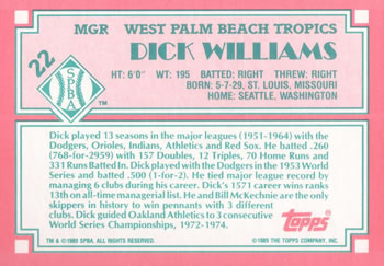 1989 Topps Senior League #22 Dick Williams Back
